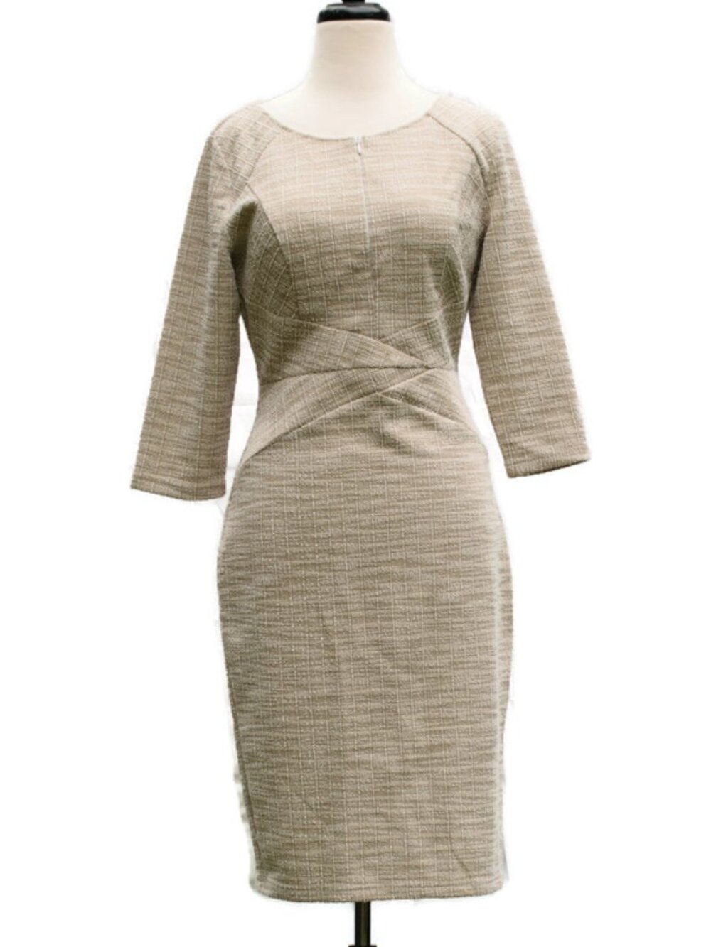 VFSHOW Stretch Sheath Dress in Beige with Front Adjustable Zipper, US size 6